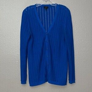 Talbots Woman’s Pima Cotton Open Knit Button Front Sweater Cardigan Royal Blue S